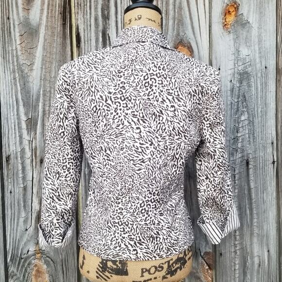 Zip Up Shacket Mixed Animal Print Crop Sleeve Jacket Joseph Ribkoff Size 8 Brown - Picture 3 of 9